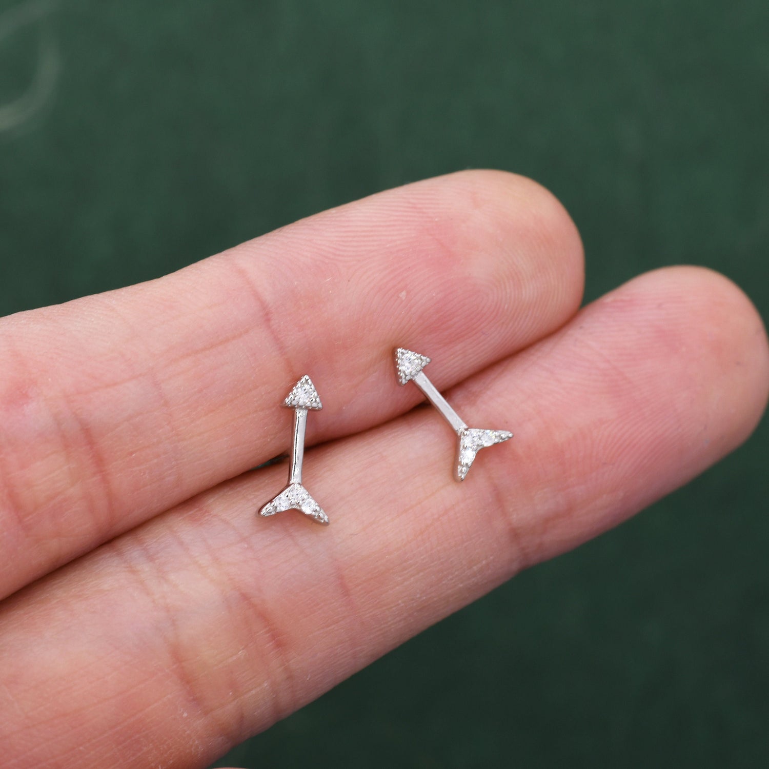 Tiny Arrow Stud Earrings in Sterling Silver with CZ Crystals, Silver or Gold, Embellished Arrow Earrings, Arrow Stud