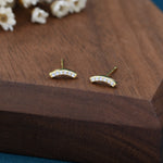 CZ Curved Bar Tiny Stud Earrings in Sterling Silver, Silver or Gold, Extra Tiny CZ Bar Stud, Geometric Bar Earrings, Delicate and Pretty