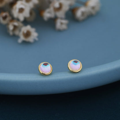 Sterling Silver Moonstone Stud Earrings, Gold or Silver, 4mm Simulated Moonstone Crystal Earrings, Minimalist