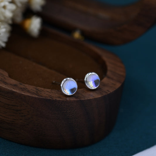 Sterling Silver Moonstone Stud Earrings, Gold or Silver, 4mm Simulated Moonstone Crystal Earrings, Minimalist