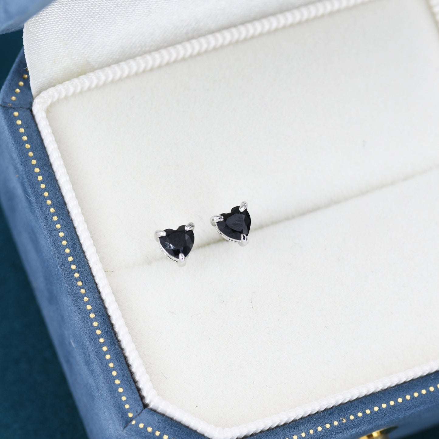 Genuine Black Onyx Crystal Heart Stud Earrings in Sterling Silver, 4mm Stone, Heart Stud Earrings, Tiny Heart Earrings