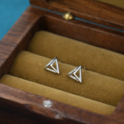 Hollow Pyramid Spike Stud Earrings in Sterling Silver, Silver, Gold or Rose Gold, Small Pyramid Earrings, Geometric Stacking Earrings