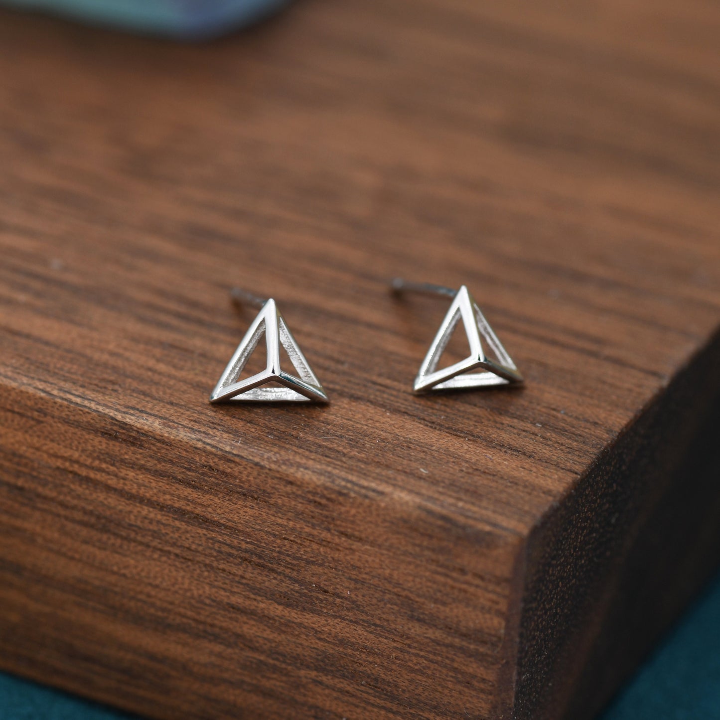 Hollow Pyramid Spike Stud Earrings in Sterling Silver, Silver, Gold or Rose Gold, Small Pyramid Earrings, Geometric Stacking Earrings