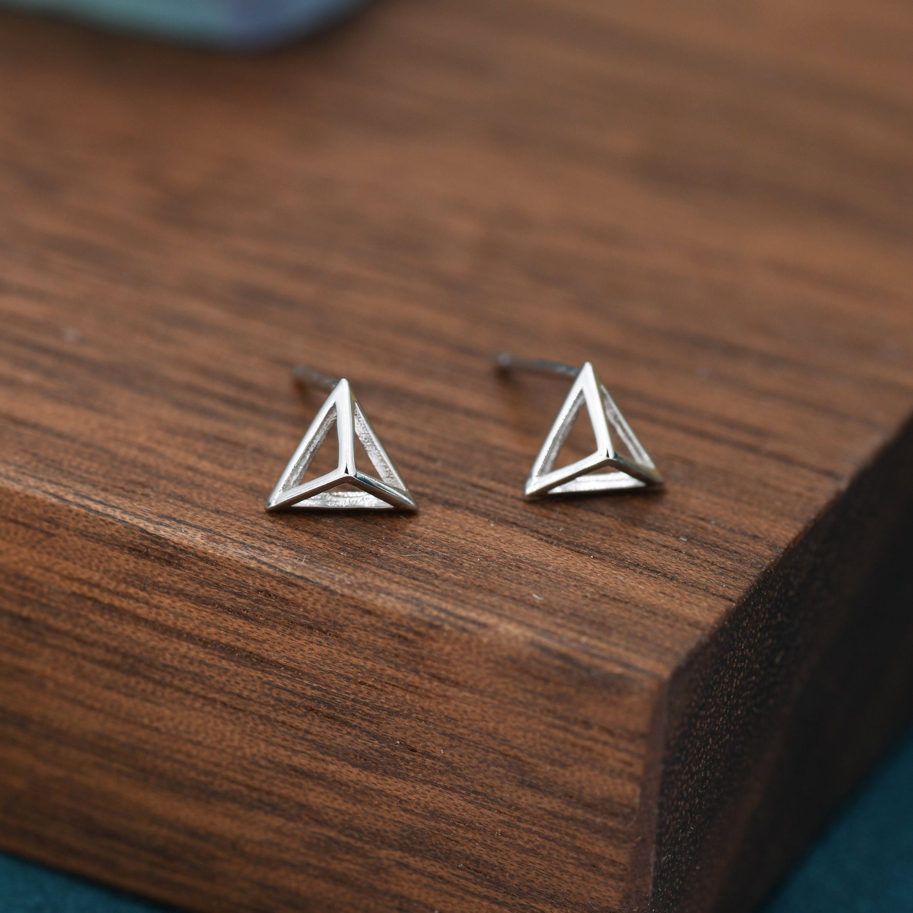 Hollow Pyramid Spike Stud Earrings in Sterling Silver, Silver, Gold or Rose Gold, Small Pyramid Earrings, Geometric Stacking Earrings