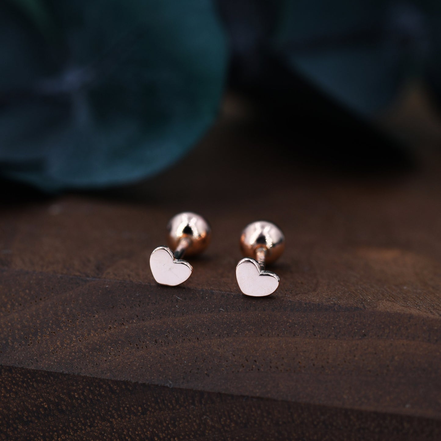 Tiny Pair of Heart Screw Back Earrings in Sterling Silver, Rose Gold and Silver, Screw Back Earrings - helix ,cartilage , conch, tragus