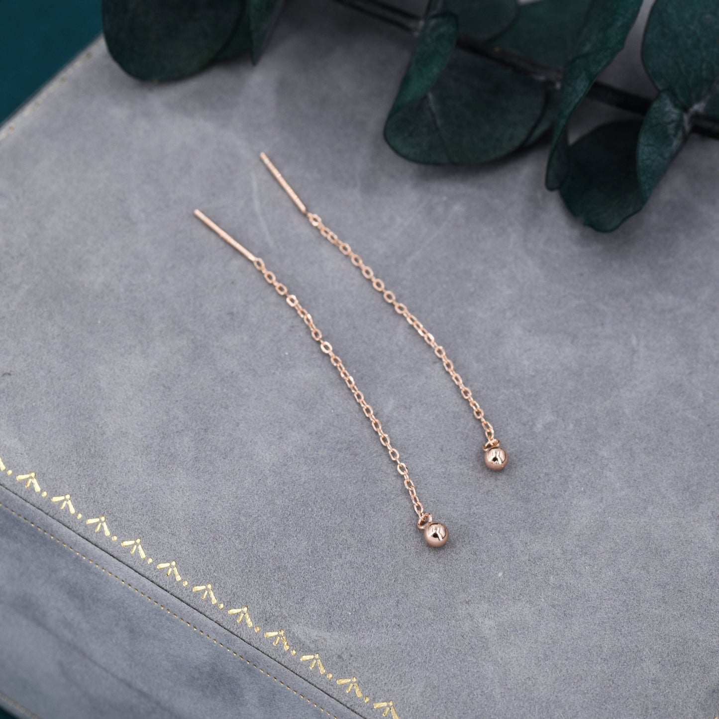 Sterling Silver 6cm Minimalist Ball Ear Threader, Various Length, Silver or Gold or Rose Gold, Minimal Cross Chain Threader earrings