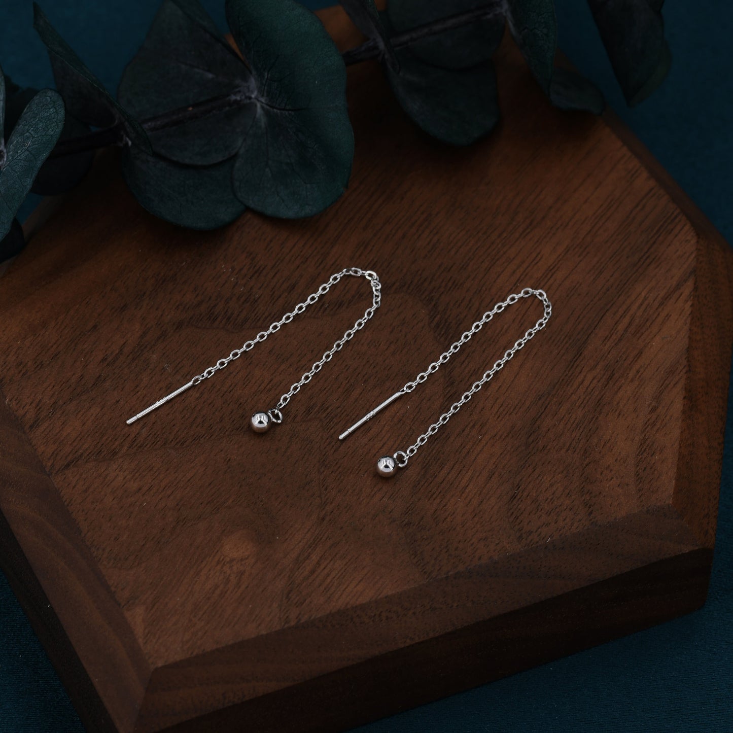 Sterling Silver 8cm Minimalist Ball Ear Threader, Various Length, Silver or Gold or Rose Gold, Minimal Cross Chain Threader earrings