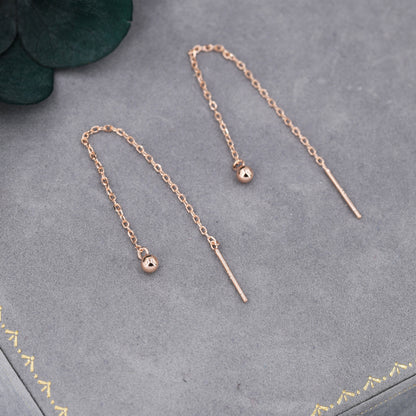 Sterling Silver 8cm Minimalist Ball Ear Threader, Various Length, Silver or Gold or Rose Gold, Minimal Cross Chain Threader earrings