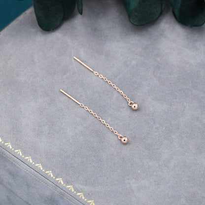 Sterling Silver 4cm Minimalist Ball Ear Threader, Various Length, Silver or Gold or Rose Gold, Minimal Cross Chain Threader earrings