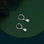 Sterling Silver Dangling Opal Droplet Hoop Earrings, Blue Opal or Fire Opal Charm Dangle Hoop Earrings, Silver or Gold