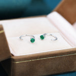 Emerald Green Crystal Huggie Hoop Threader Earrings in Sterling Silver, 3mm Three Prong, Gold or Silver, Pull Through Open Hoops