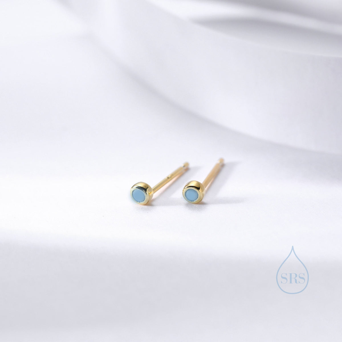 Extra Tiny 2mm CZ Stud Earrings in Sterling Silver, Silver or Gold, 2mm CZ Earrings, Blue, Green, Black, Turquoise, Clear