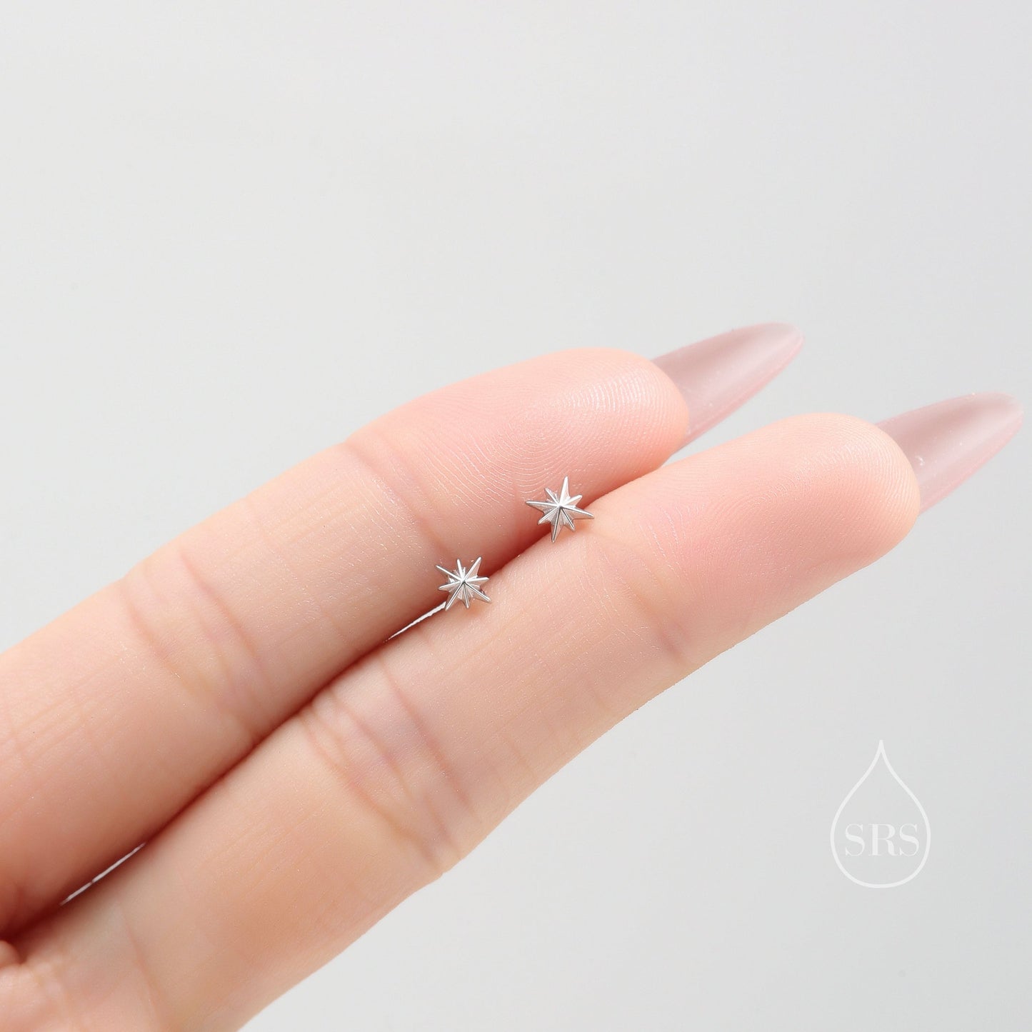 Tiny Starburst Screw Back Earrings in Sterling Silver, Silver or Gold or Rose Gold, Star Barbell Earrings, Sunburst Earrings