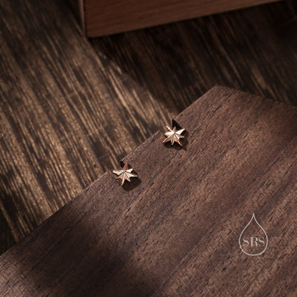 Tiny Starburst Stud Earrings in Sterling Silver, Silver or Gold or Rose Gold, Star Earrings, Sunburst Earrings, Celestial Jewellery