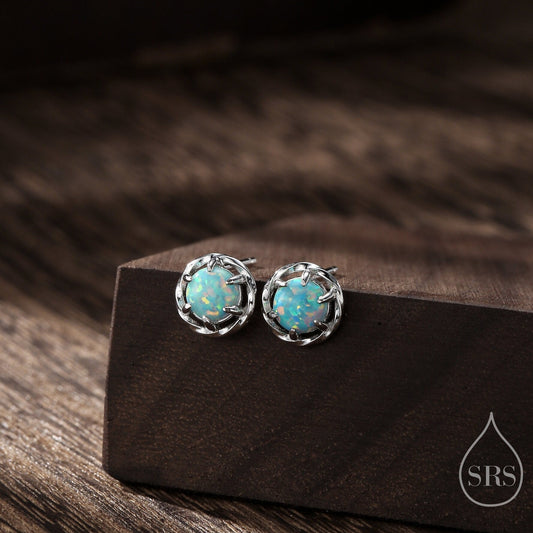 Aqua Green Opal Thorn Claw Stud Earrings, Opal Twist Earrings, Fire Opal, Opal Stud