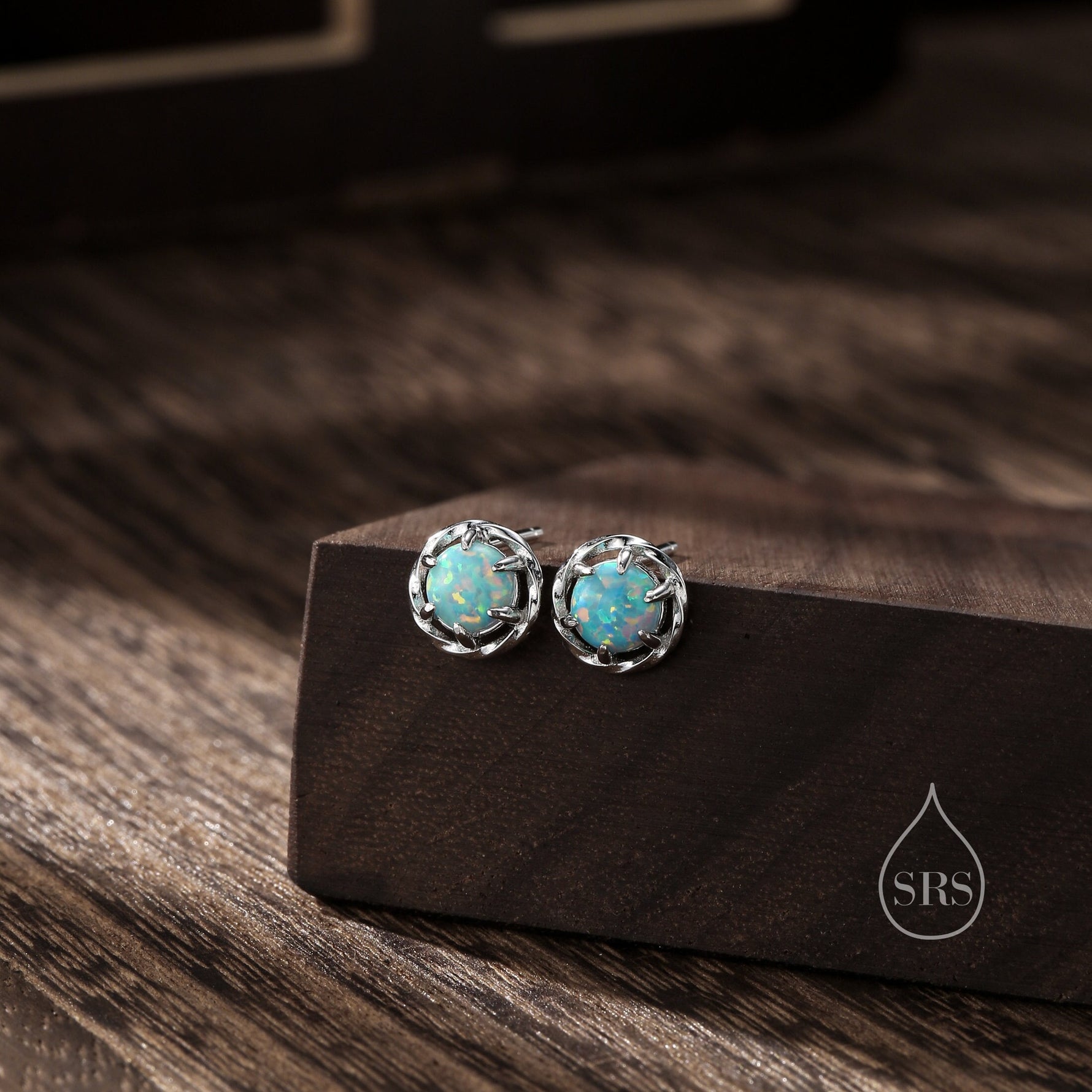Aqua Green Opal Thorn Claw Stud Earrings, Opal Twist Earrings, Fire Opal, Opal Stud