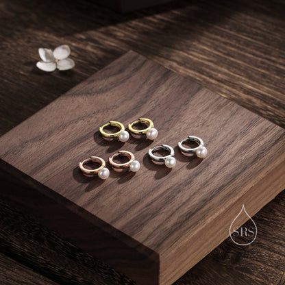 Natural Freshwater Pearl Huggie Hoops, Single Pearl Hoops, Silver or Gold, Genuine Pearl Huggie Hoops, Keshi Pearl Earrings