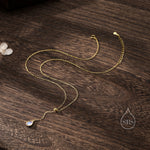 Delicate Moonstone Droplet Lariat Pendant Necklace in Sterling Silver, Silver or Gold, Minimalist Pear Shape Moonstone Adjustable Necklace