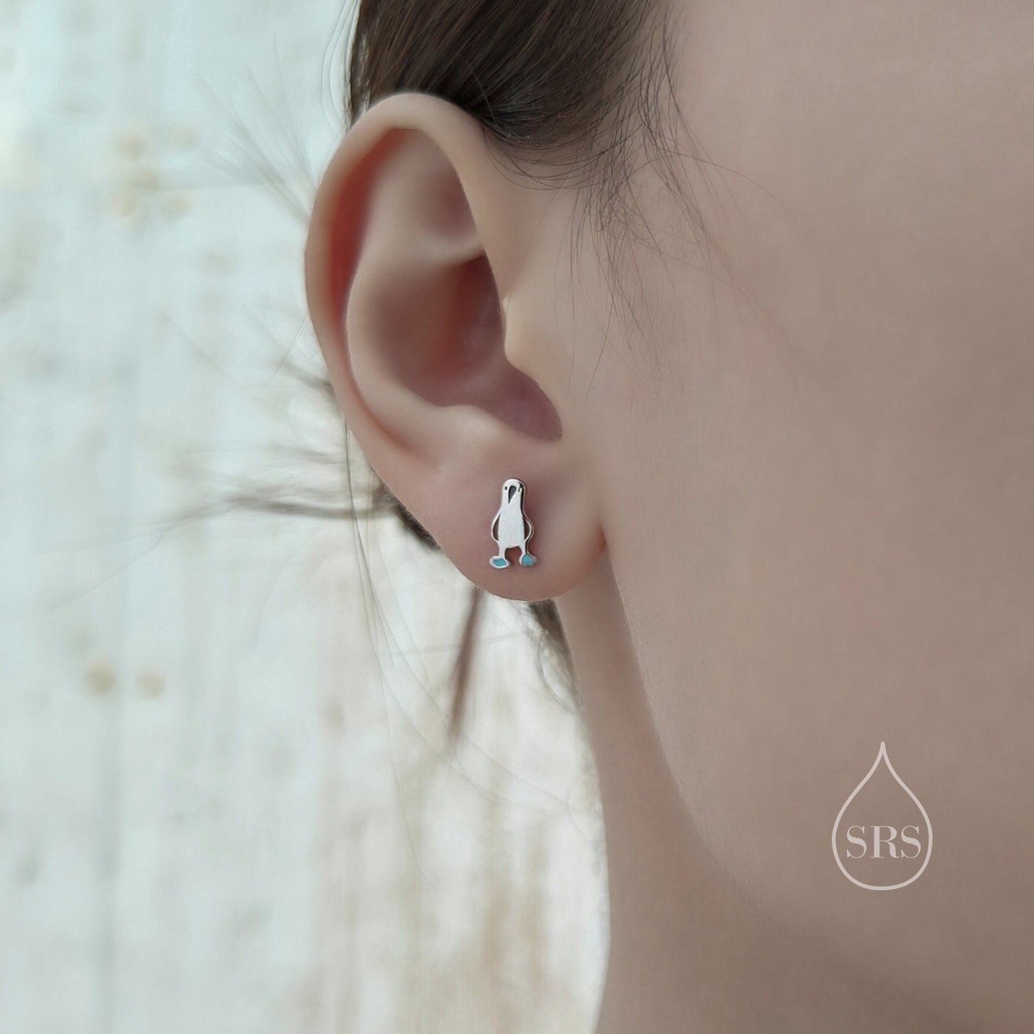 Sterling Silver Blue Footed Boobie Stud Earrings, Cute Blue-Footed Boobie Bird Stud Earrings, Fun and Quirky Bird Jewellery