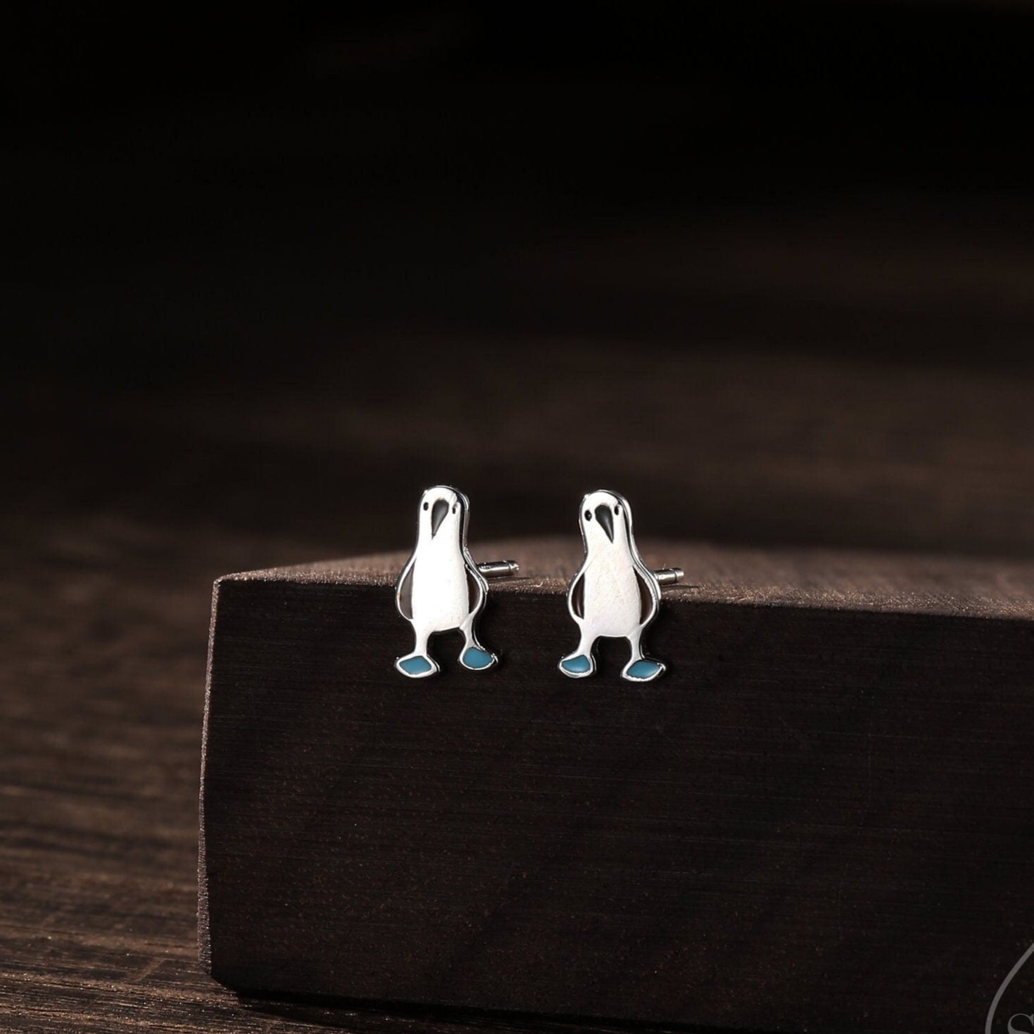 Sterling Silver Blue Footed Boobie Stud Earrings, Cute Blue-Footed Boobie Bird Stud Earrings, Fun and Quirky Bird Jewellery
