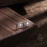 Moonstone Daisy Flower Stud Earrings in Sterling Silver, Silver or Gold, Lab Moonstone Daisy Earrings, Sterling Silver Daisy Flower Earrings