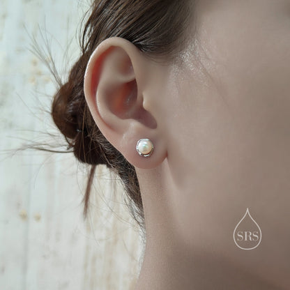 Genuine Freshwater Pearl and Irregular Circle Stud Earrings in Sterling Silver, Delicate Keshi Pearl Halo Earrings, Genuine Pearls