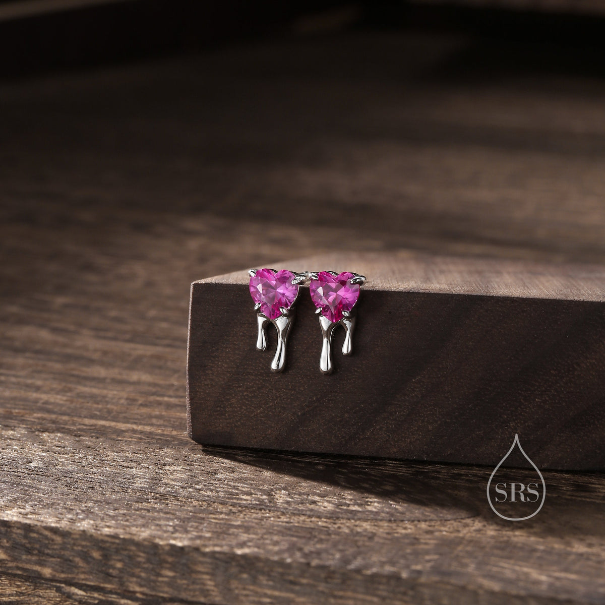 Bleeding Heart Stud Earrings in Sterling Silver with Pink or Red CZ, Silver or Gold, Beating Heart Earrings, Heart Earrings, Gothic and Punk