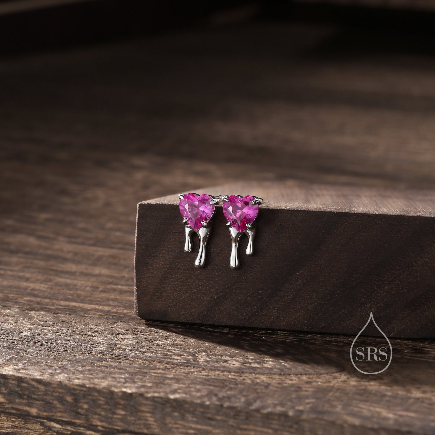 Bleeding Heart Stud Earrings in Sterling Silver with Pink or Red CZ, Silver or Gold, Beating Heart Earrings, Heart Earrings, Gothic and Punk