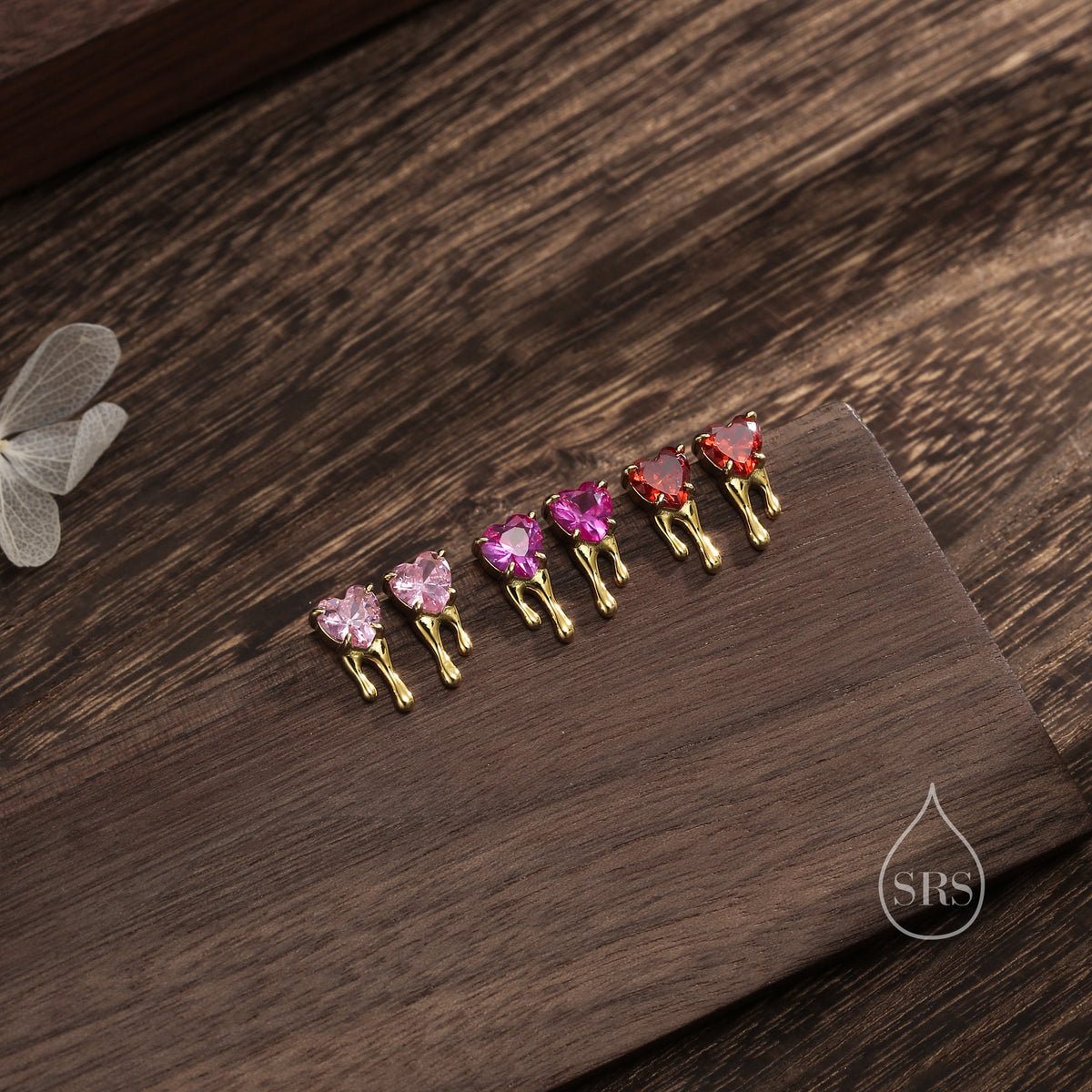 Bleeding Heart Stud Earrings in Sterling Silver with Pink or Red CZ, Silver or Gold, Beating Heart Earrings, Heart Earrings, Gothic and Punk