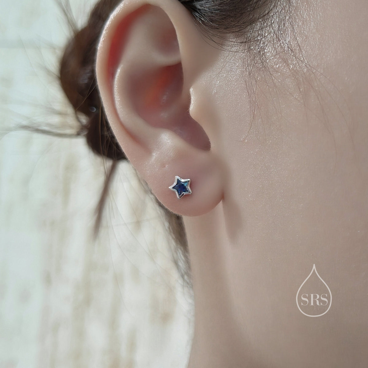 Darkest Blue CZ Star Stud Earrings in Sterling Silver, Silver or Gold, Sparkly Crystal Star Earrings, Stacking Earrings