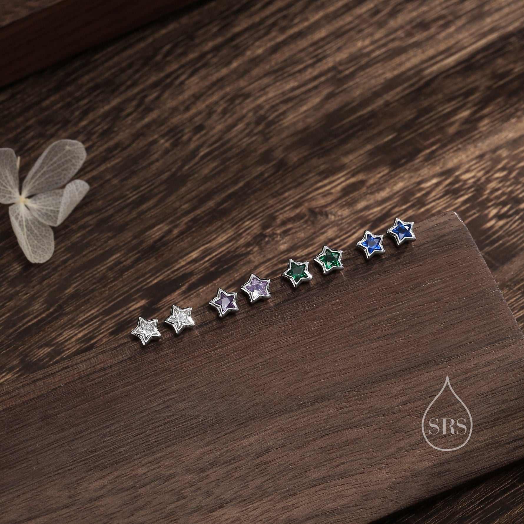 Very Small CZ Star Stud Earrings in Sterling Silver, Silver or Gold, Sparkly Crystal Star Earrings, Stacking Earrings