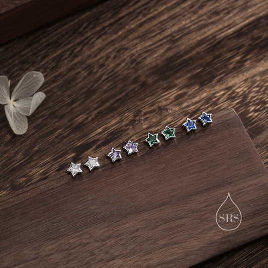 Very Small CZ Star Stud Earrings in Sterling Silver, Silver or Gold, Sparkly Crystal Star Earrings, Stacking Earrings
