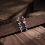 Sale! Rainbow CZ Cluster Stud Drop Earrings in Sterling Silver, Silver or Gold, Geometric Baguette Cluster Earrings, CZ Long Drop Earrings