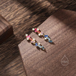 Sale! Rainbow CZ Cluster Stud Drop Earrings in Sterling Silver, Silver or Gold, Geometric Baguette Cluster Earrings, CZ Long Drop Earrings