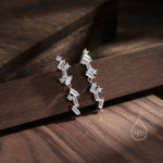Clear CZ Cluster Stud Long Drop Earrings in Sterling Silver, Silver or Gold, Geometric Baguette Cluster Earrings, CZ Long Drop Earrings