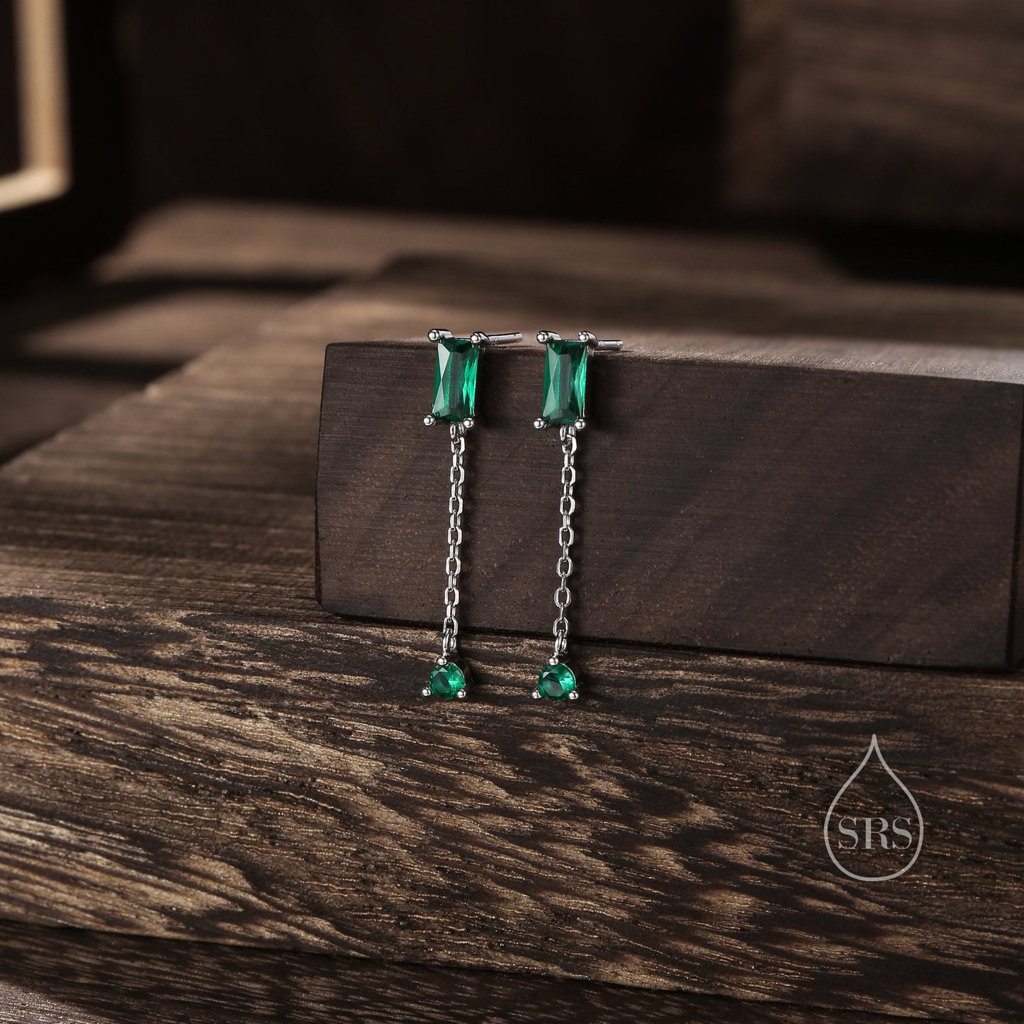 Sale! Baguette CZ Dangle Chain Stud Drop Earrings in Sterling Silver, Silver or Gold, Geometric Baguette Cluster Earrings, CZ Long Drop Earrings