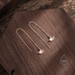 Delicate Ginkgo Leaf Threader Earrings in Sterling Silver, Silver or Gold or Rose Gold, Leaf Earrings, Ginkgo Long Threaders