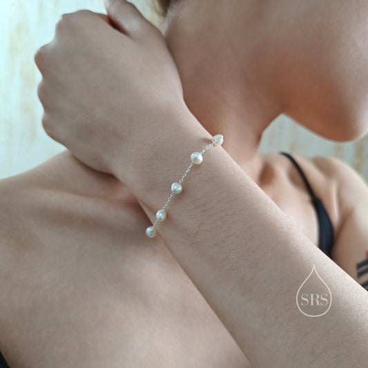 Sterling Silver Freshwater Pearl Bracelet, Silver or Gold, Genuine Fresh Water Pearls, Natural Pearl Bracelet