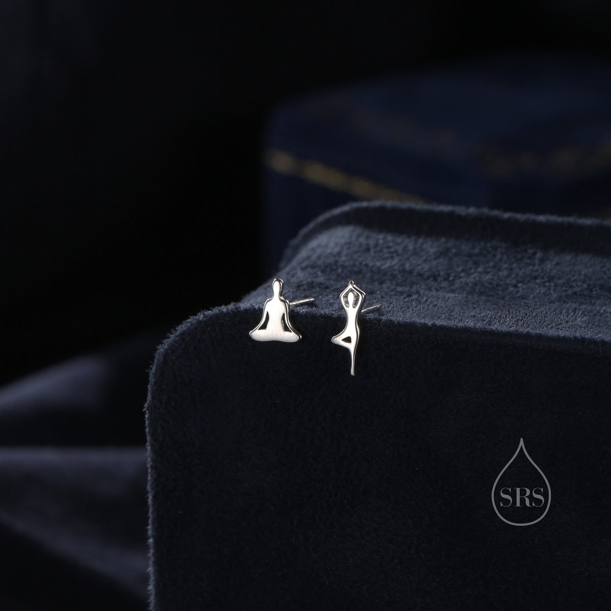 Mismatched Yoga Pose Stud Earrings in Sterling Silver, in Silver or Gold or Rose Gold, Asymmetric Yoga Earrings, Silver Meditation Earring