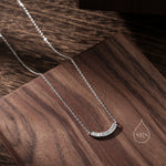 Curved Bar CZ Pendant Necklace in Sterling Silver, Silver or Gold, Silver CZ Curved Bar Necklace, Smile Necklace, CZ Cluster Pendant