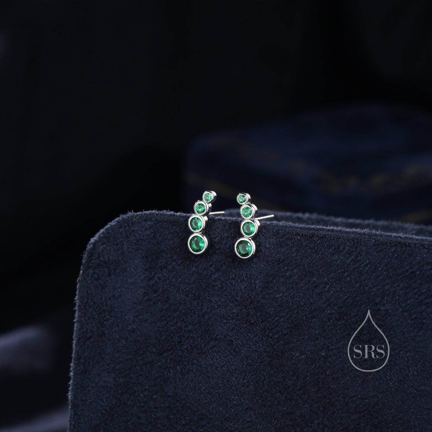 Emerald Green CZ Bubble Stud Earrings in Sterling Silver, Silver or Gold, Bezel CZ Cluster Earrings, CZ Wing Earrings, Mini Crawler