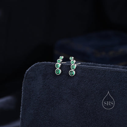 Emerald Green CZ Bubble Stud Earrings in Sterling Silver, Silver or Gold, Bezel CZ Cluster Earrings, CZ Wing Earrings, Mini Crawler