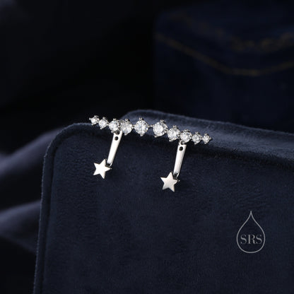 CZ Constellation Star Ear Jacket in Sterling Silver, Star CZ Earrings in Sterling Silver, Silver, Gold or Rose Gold, Front and Back Earrings