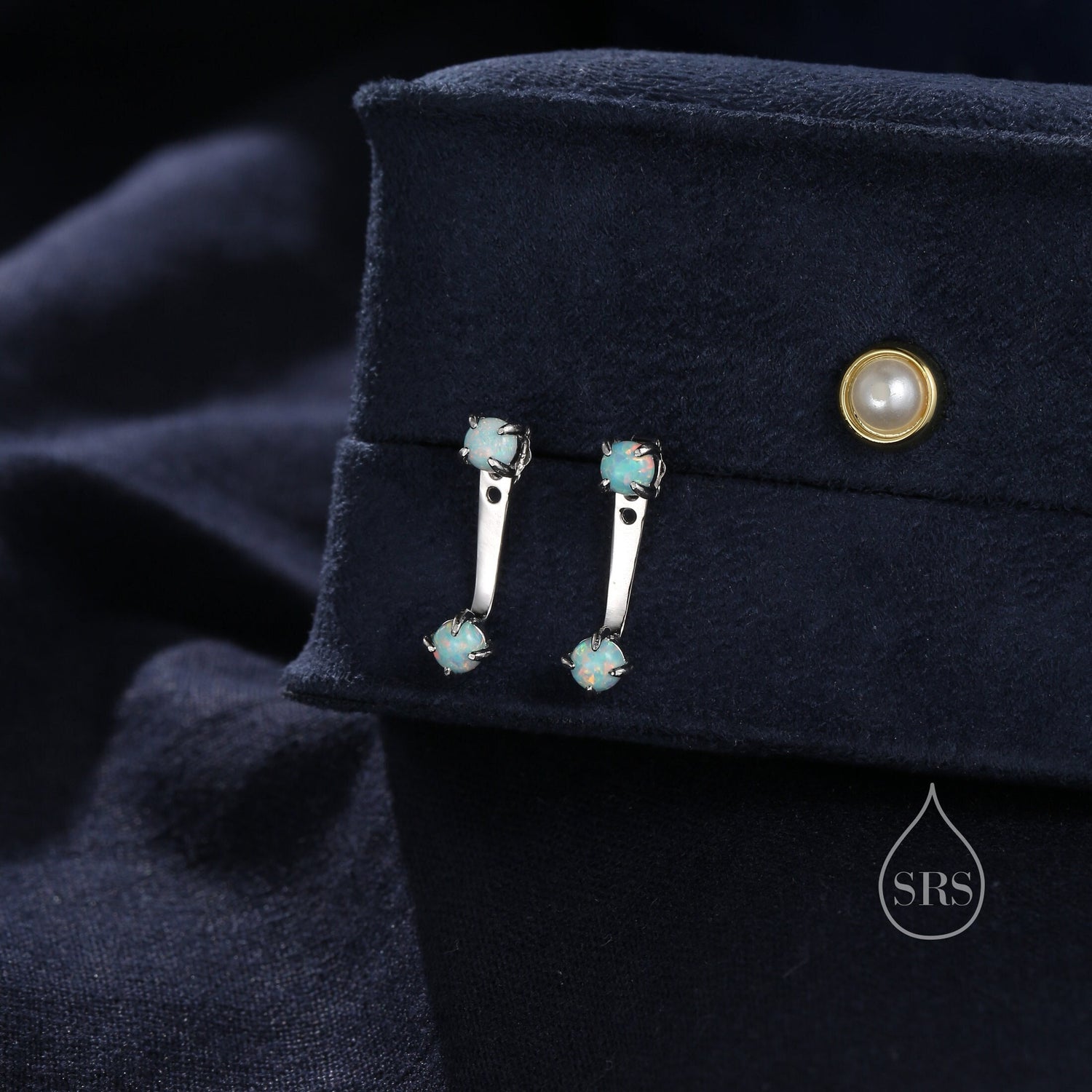 Aqua Green Opal Ear Jacket in Sterling Silver, Silver or Gold, Front and Back Earrings
