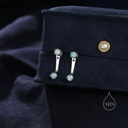 Aqua Green Opal Ear Jacket in Sterling Silver,  Silver or Gold, Front and Back Earrings