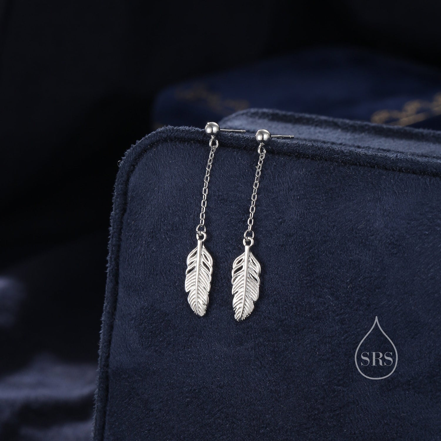 Delicate Feather Drop Stud Earrings in Sterling Silver, Silver or Gold or Rose Gold, Feather Dangle Earrings, Feather Threaders