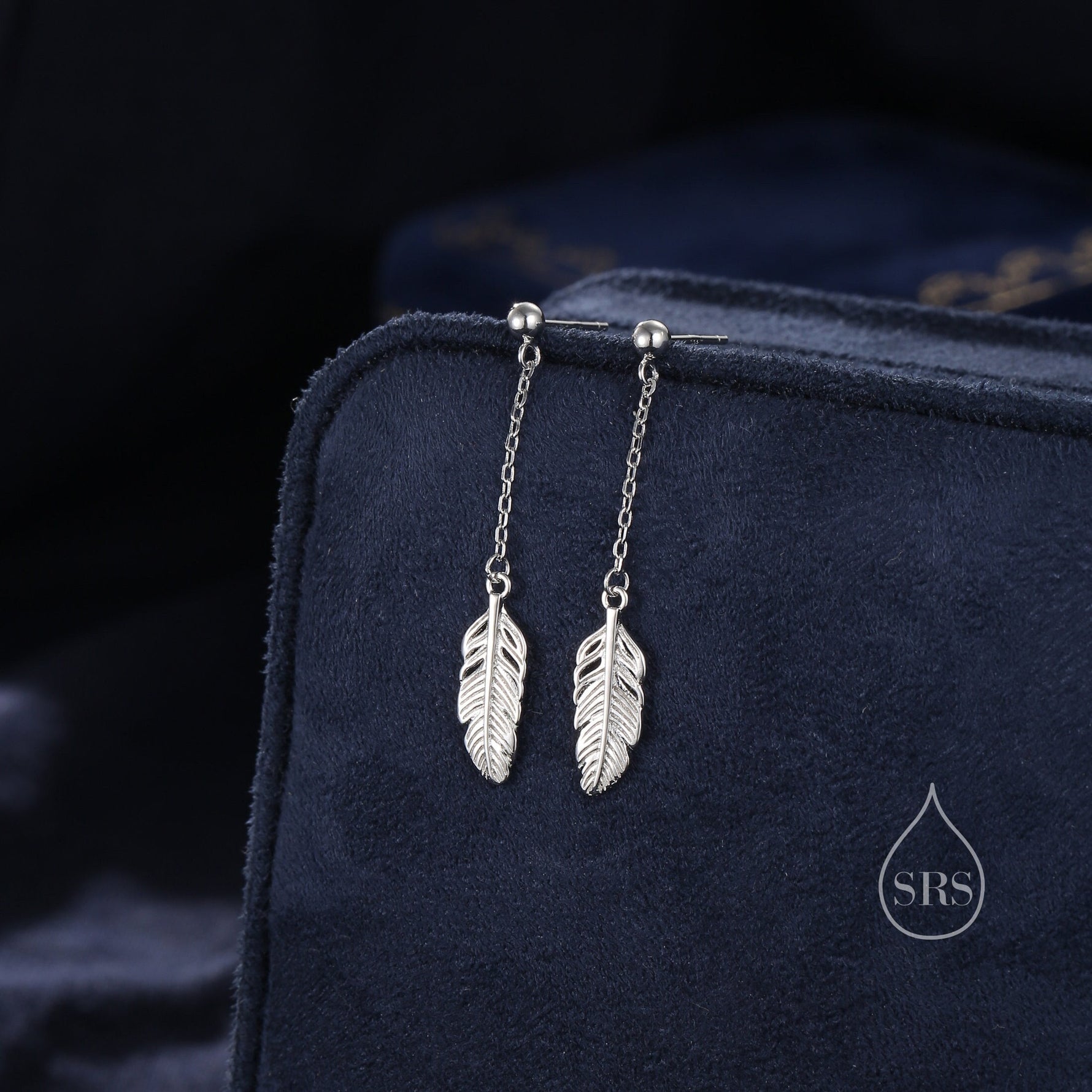 Delicate Feather Drop Stud Earrings in Sterling Silver, Silver or Gold or Rose Gold, Feather Dangle Earrings, Feather Threaders
