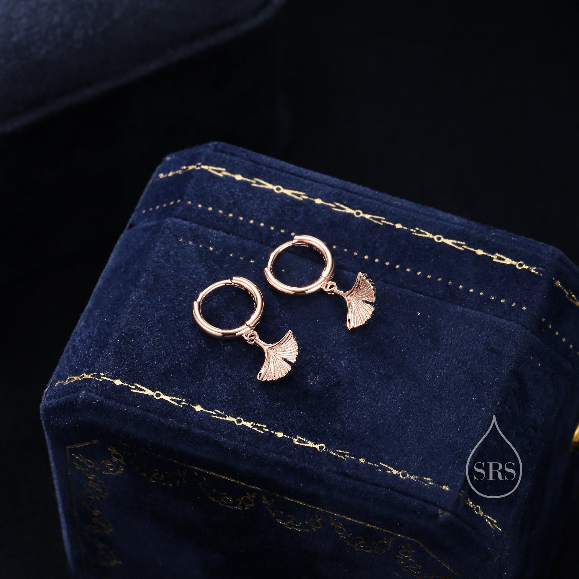 Sterling Silver Ginkgo Leaf Hoops Earrings, Silver or Gold or Rose Gold, Ginkgo Leaf Earrings, Leaf Earrings