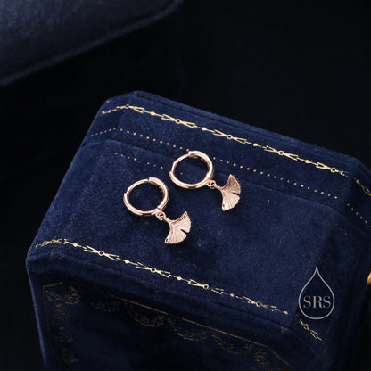 Sterling Silver Ginkgo Leaf Hoops Earrings, Silver or Gold or Rose Gold, Ginkgo Leaf Earrings, Leaf Earrings