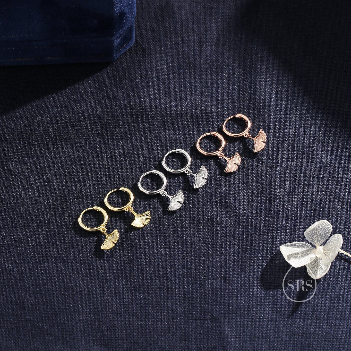 Sterling Silver Ginkgo Leaf Hoops Earrings, Silver or Gold or Rose Gold, Ginkgo Leaf Earrings, Leaf Earrings